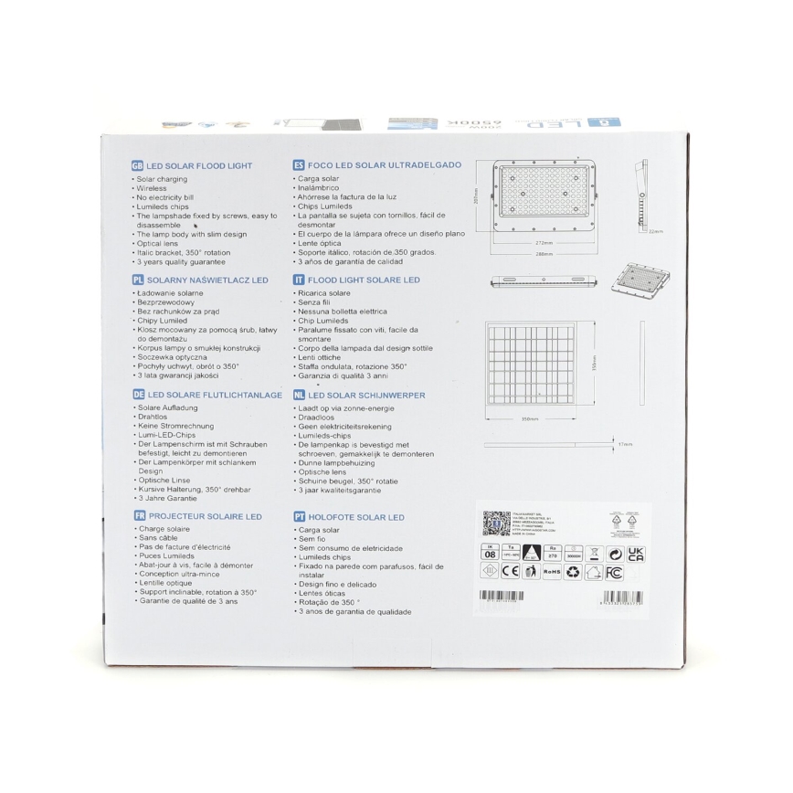Aigostar - LED saules prožektors ar regulējamu spilgtumu LED/200W/3,2V IP65 20000 mAh + tālvadības pults