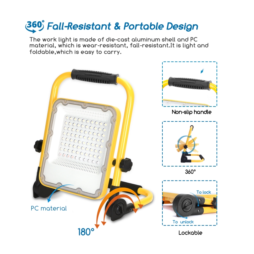 Aigostar - LED Aptumšojams uzlādējams prožektors LED/50W/5V 6500K IP65