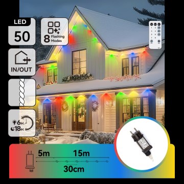 Aigostar - LED ar regulējamu spilgtumu ārā lietojama Ziemassvētku virtene 50xLED/8 režīmi 20m IP44 daudzkrāsaina + ar tālvadības pulti