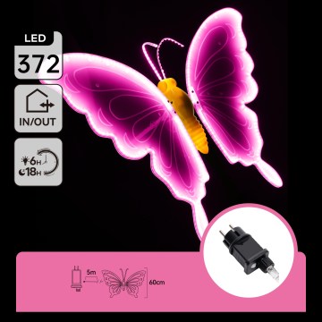 Aigostar - LED āra dekorācija 372xLED 60 cm IP44 tauriņš/rozā