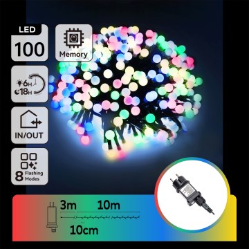 Aigostar - LED āra dekoratīvā virtene, 100 LED/8 režīmi, 10 m, IP44, daudzkrāsaina