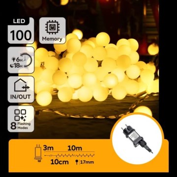 Aigostar - LED āra dekoratīvā virtene 100xLED/8 gaismas režīmi 10 m IP44 silti balta