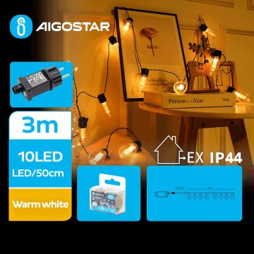 Aigostar - LED Āra dekoratīva virtene 10xLED/3m IP44 silti balta