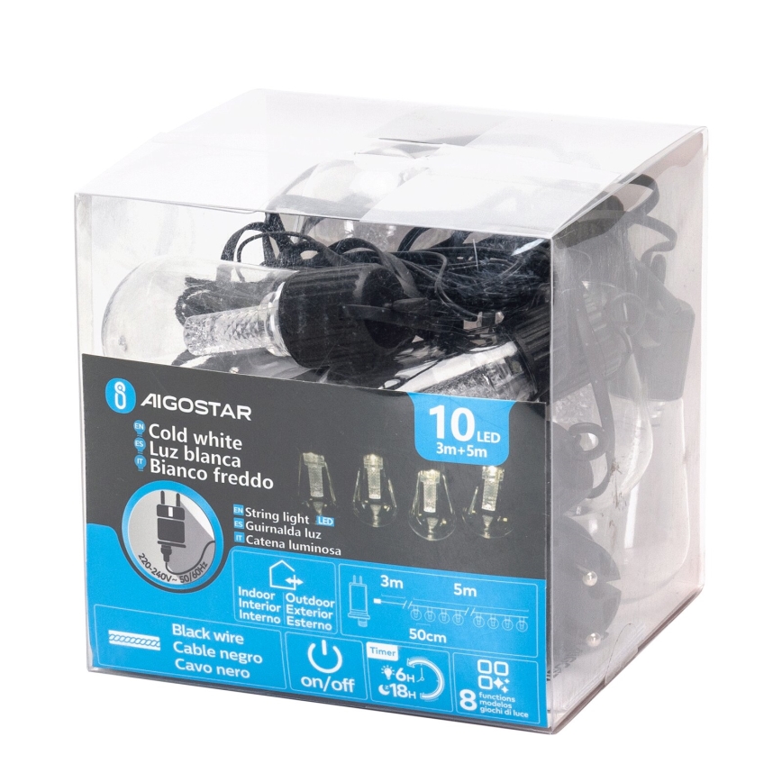 Aigostar - LED āra dekoratīvā virtene 10xLED/8m IP44 auksti balta