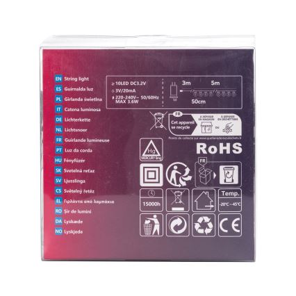 Aigostar - LED āra dekoratīvā virtene 10xLED/8m IP44 auksti balta