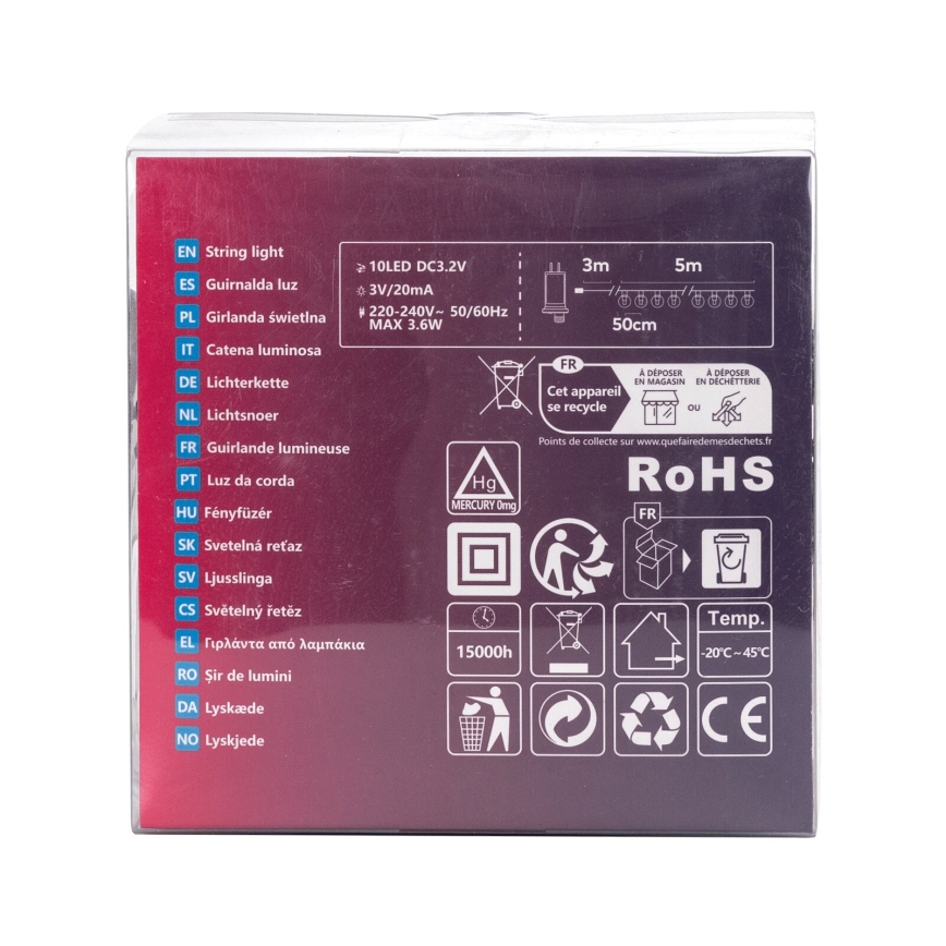 Aigostar - LED āra dekoratīvā virtene 10xLED/8m IP44 auksti balta