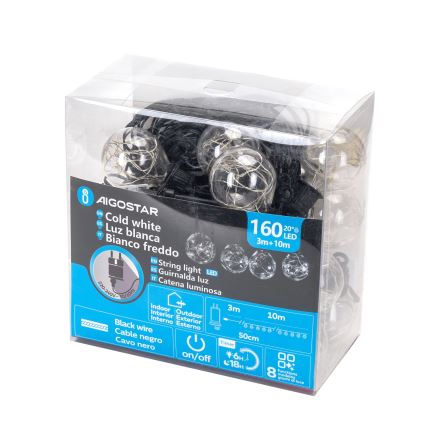 Aigostar - āra dekoratīvā LED virtene 160xLED 10m IP44 auksti balta