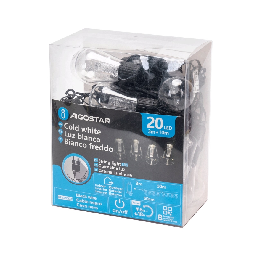 Aigostar - LED Āra dekoratīva virtene 20xLED/13m IP44 vēsi balts