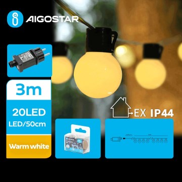 Aigostar - LED āra dekoratīvā virtene 20xLED/3m IP44 siltā balta