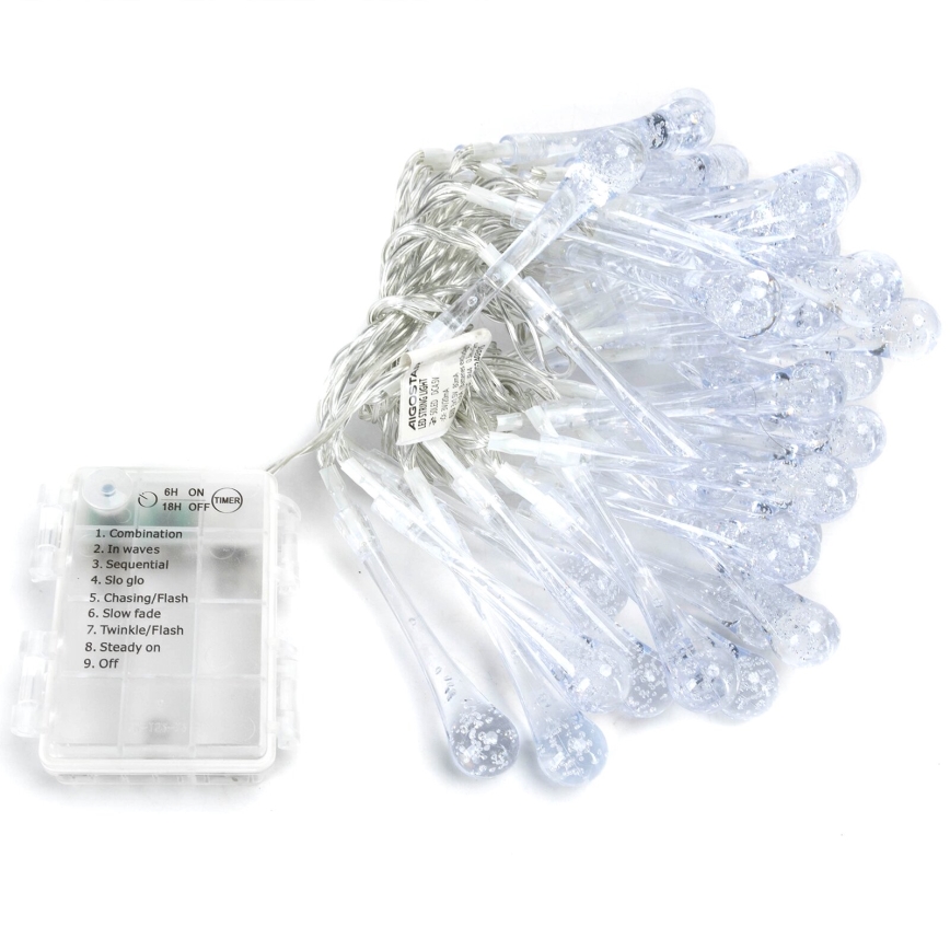 Aigostar - LED Āra dekoratīva virtene 50xLED/8 funkcijas/3xAA 5,3m IP44 vēsi balts