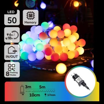 Aigostar - LED āra dekoratīvā virtene 50xLED/8 režīmi 5 m IP44 daudzkrāsaina