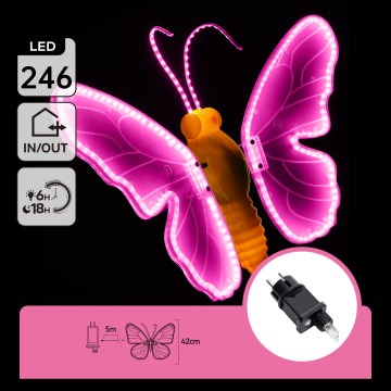 Aigostar - LED Āra dekors 246xLED/9W/230V 42 cm IP44 tauriņš/rozā