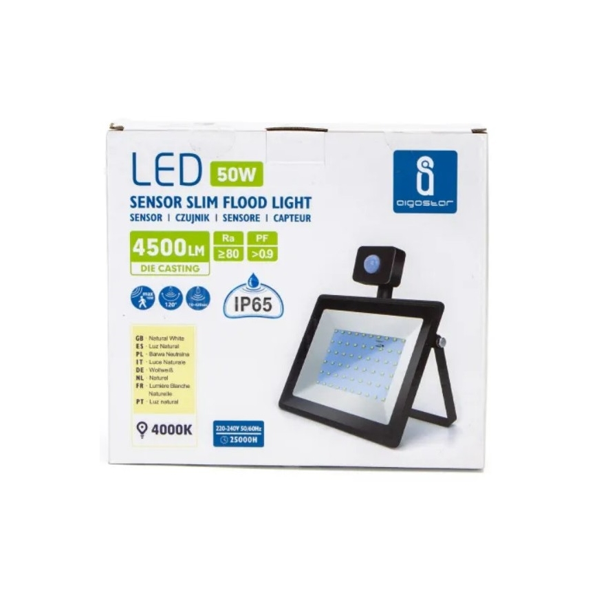 Aigostar - LED Āra prožektors ar sensoru LED/50W/230V 4000K IP65 melna