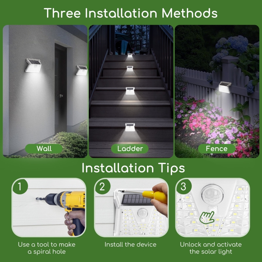 Aigostar - LED Āra saules enerģijas lampa ar sensoru LED/1,48W/3,7V IP65 1200 mAh