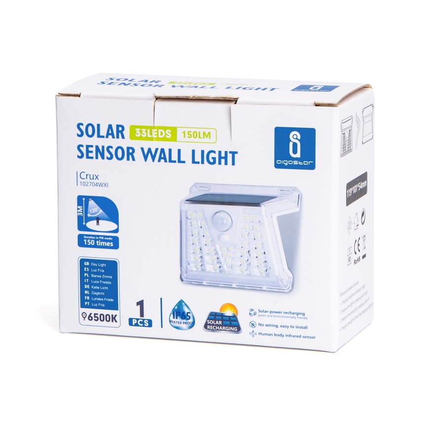 Aigostar - LED Āra saules enerģijas lampa ar sensoru LED/1,48W/3,7V IP65 1200 mAh