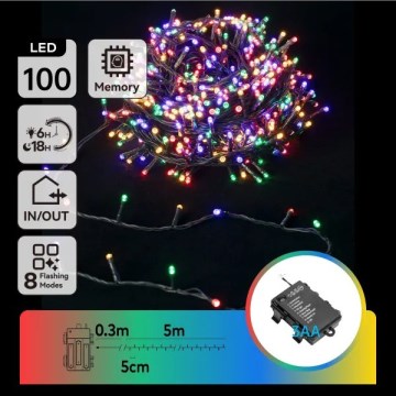Aigostar - LED āra virtene 100 LED/8 funkcijas 3xAA 5,3 m IP44 daudzkrāsu