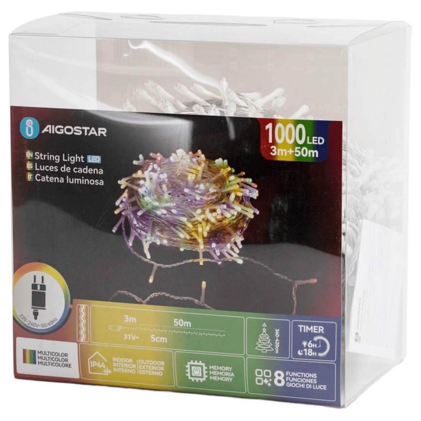 Aigostar - LED āra virtene 1000xLED/8 režīmi 53 m IP44 daudzkrāsaina