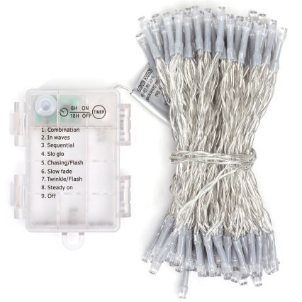 Aigostar -LED āra virtene 100xLED/8 funkcijas 3xAA 10,3m IP44 silti balta