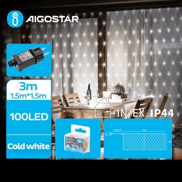 Aigostar - LED Āra virtene 100xLED/8 funkcijas 4,5x1,5m IP44 vēsi balts