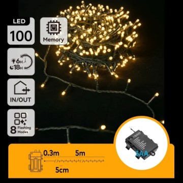 Aigostar - LED Āra  virtene 100xLED/8 režīmi 3xAA 5,3 m IP44 siltā balta