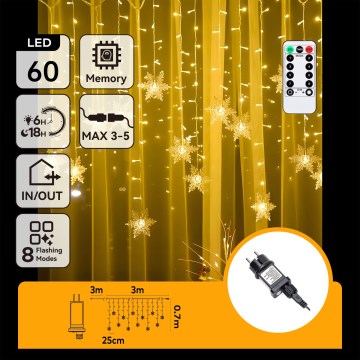 Aigostar - LED āra virtene 120xLED/8 funkcijas 3x0,7m IP44 siltā balta + ar tālvadības pulti