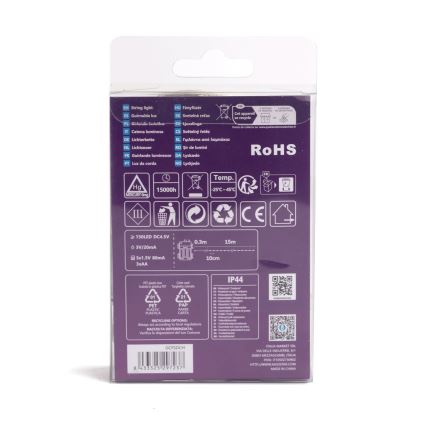 Aigostar -LED āra virtene 150xLED/8 funkcijas 3xAA 15,3m IP44 silti balta