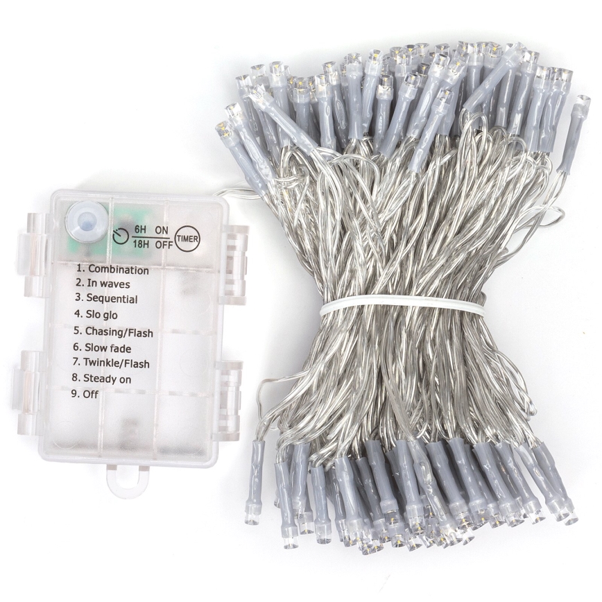 Aigostar -LED āra virtene 150xLED/8 funkcijas 3xAA 15,3m IP44 silti balta