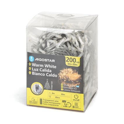 Aigostar - LED āra virtene 200 LED/8 režīmi 23 m IP44 siltā balta