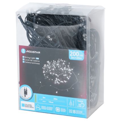 Aigostar - LED āra virtene 200xLED/8 funkcijas 20m IP44 auksti balta
