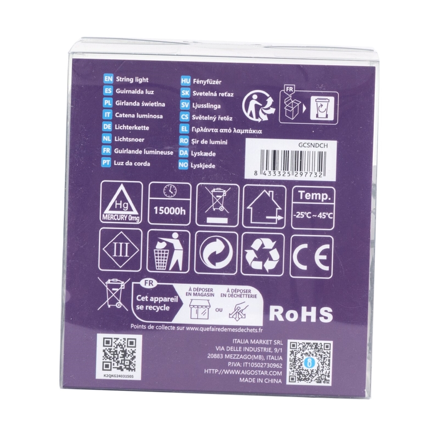 Aigostar - LED āra virtene 200xLED/8 funkcijas 3xAA 10,3m IP44 daudzkrāsaina