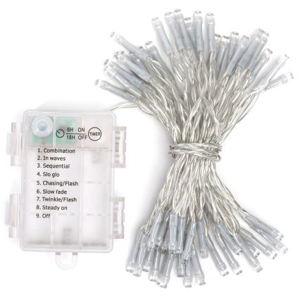 Aigostar - LED āra virtene 50 LED, 8 režīmi, 3x AA, 5,3 m, IP44, daudzkrāsaina