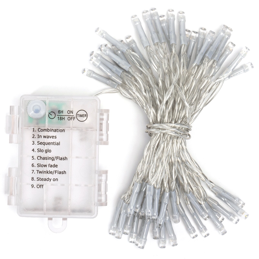 Aigostar - LED āra virtene 50 LED, 8 režīmi, 3x AA, 5,3 m, IP44, daudzkrāsaina