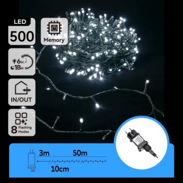 Aigostar - LED āra virtene, 500 LED / 8 gaismas režīmi, 53 m, IP44, auksti balta