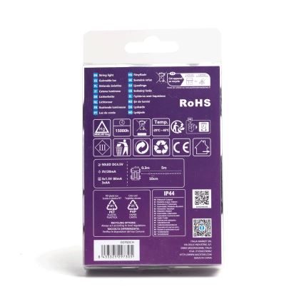 Aigostar - LED āra virtene, 50x LED / 8 funkcijas, 3xAA, 5,3 m, IP44, siltā balta