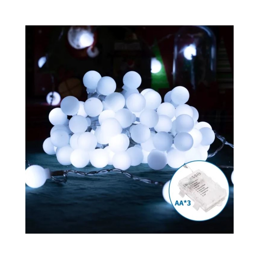 Aigostar - LED āra ziemassvētku virtene 50xLED/3xAA/8 funkcijas 5,3 m IP44 auksti balta