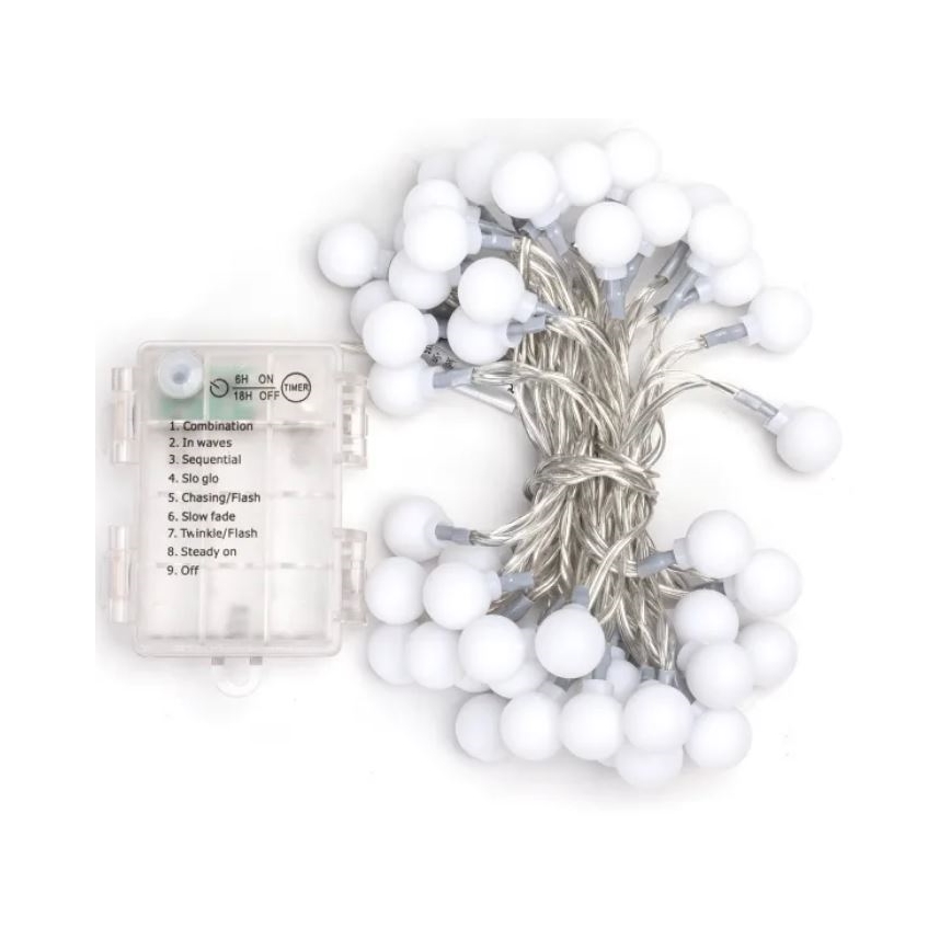 Aigostar - LED āra ziemassvētku virtene 50xLED/3xAA/8 funkcijas 5,3 m IP44 auksti balta