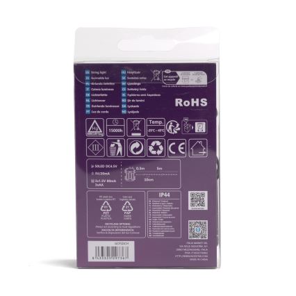 Aigostar - LED āra virtene 50xLED/8 funkcijas 3xAA 5,3 m IP44 daudzkrāsaina