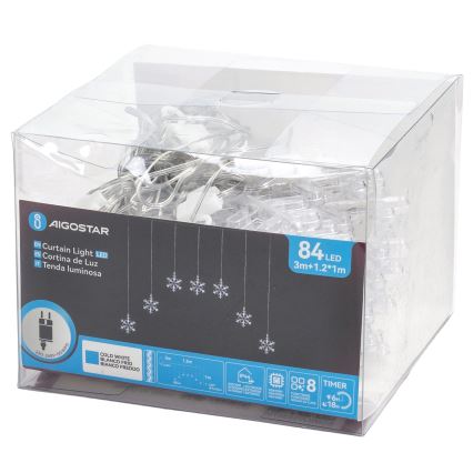 Aigostar - LED āra virtene 84xLED/8 funkcijas 1,2x1m IP44 auksti balta sniegpārslas
