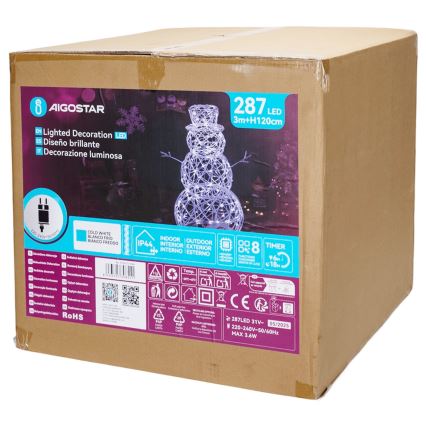 Aigostar - LED āra Ziemassvētku dekorācija 3,6W/31/230V 6500K 120cm IP44 sniegavīrs