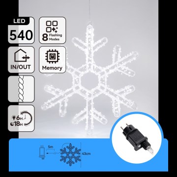 Aigostar - LED āra Ziemassvētku dekorācija 540xLED/6W/230V IP44 auksta balta 43cm sniegpārsla