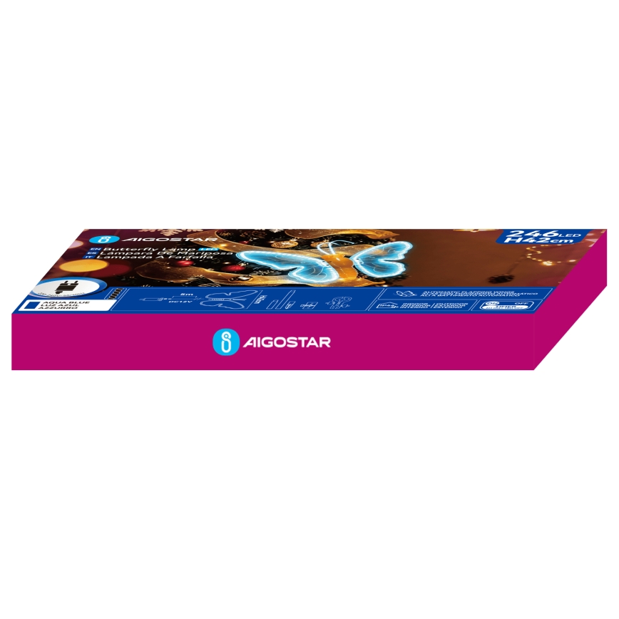 Aigostar - LED āra dekors 246xLED/9W/230V 42 cm IP44 tauriņš/zils