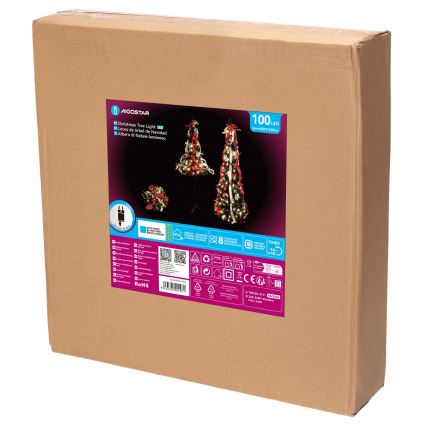 Aigostar - LED āra Ziemassvētku koks 100xLED 1,5m IP44 sarkans, auksti balts