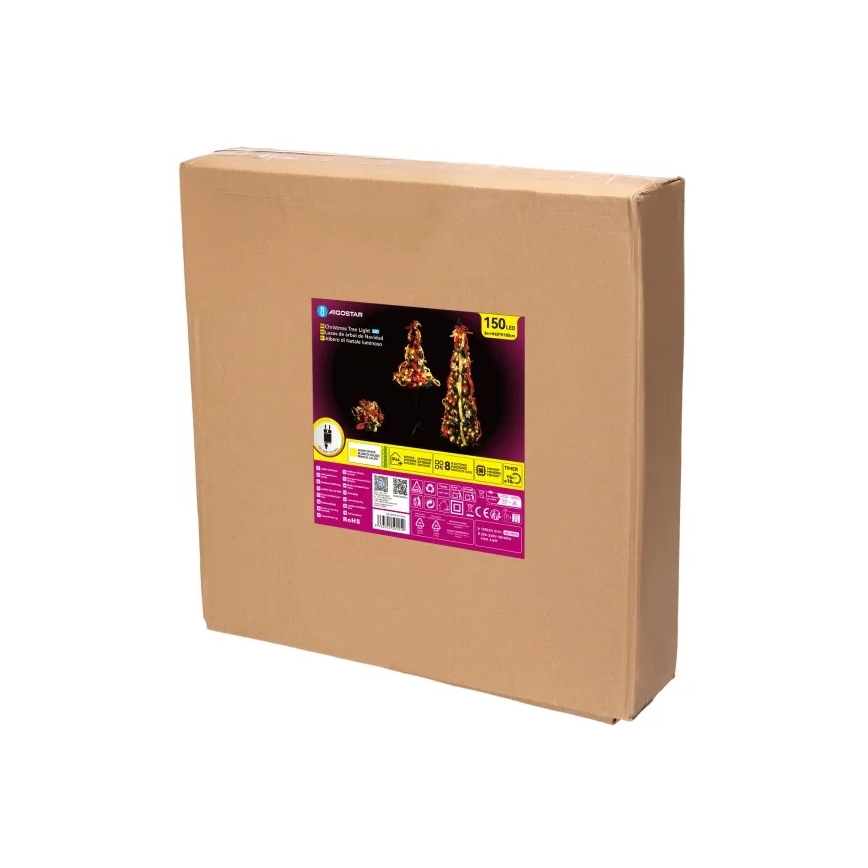 Aigostar - LED Āra Ziemassvētku eglīte, 150 LED, 1,8 m, IP44, sarkana/zeltaina, silti balta