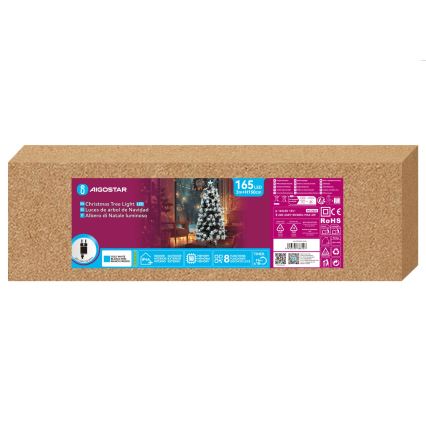 Aigostar - LED āra Ziemassvētku eglīte ar 165 LED, 8 režīmi, 1,5 m, IP44, auksti balta