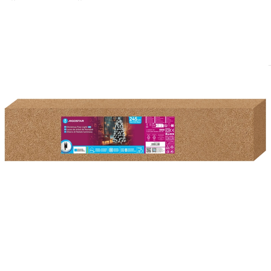 Aigostar - LED āra Ziemassvētku egle, 245 LED / 8 režīmi, 2,1 m, IP44, auksti balta gaisma