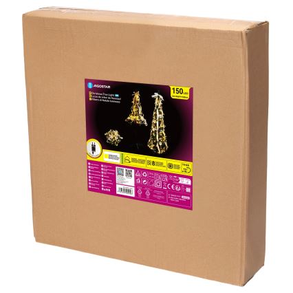 Aigostar - LED āra Ziemassvētku koks 150xLED 1,8m IP44 balta/zelta siltā balta