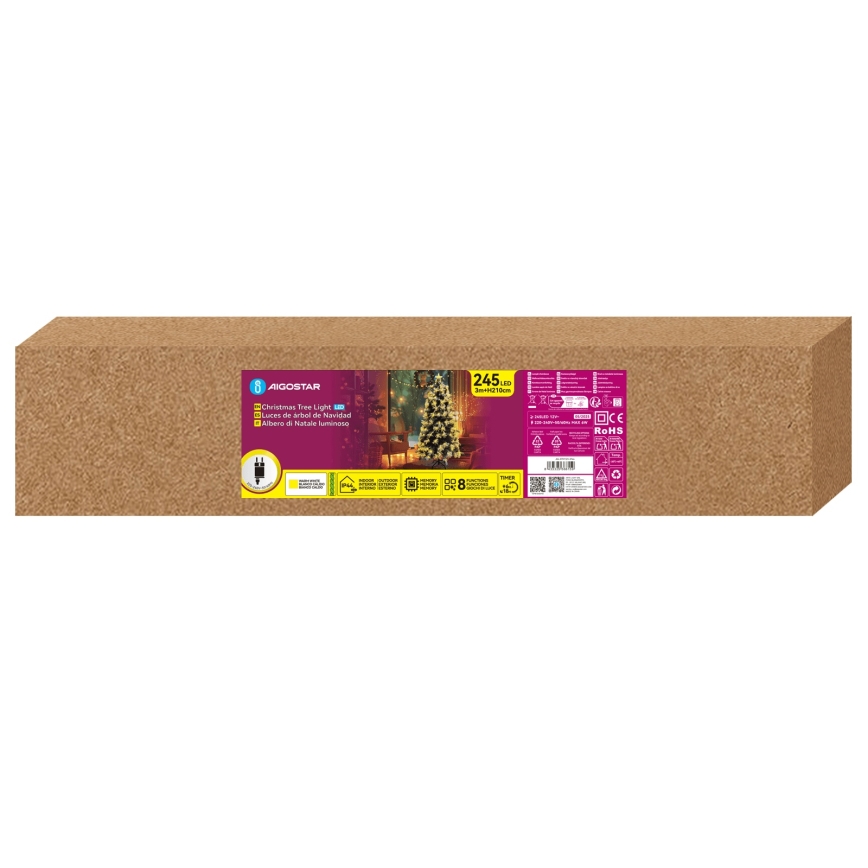 Aigostar - LED āra Ziemassvētku egle 245xLED/8 režīmi 2,1 m IP44 siltā balta