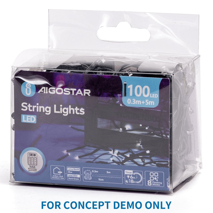 Aigostar - LED āra ziemassvētku gaismas virtene 100 LED/8 funkcijas 3xAA 5,3 m IP44 rozā