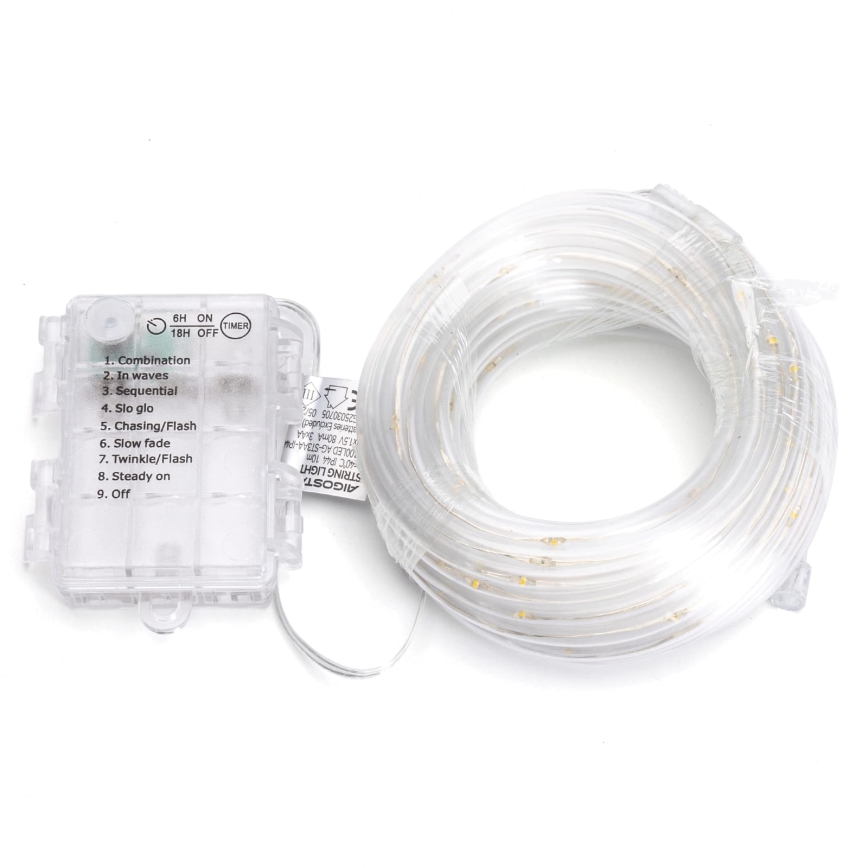 Aigostar - LED āra Ziemassvētku virtene 100xLED/8 funkcijas 3xAA 10,3m IP44 silti balta