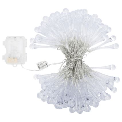 Aigostar - LED āra Ziemassvētku virtene 100xLED/8 režīmi 3xAA 10 m IP44 auksti balta pilieni